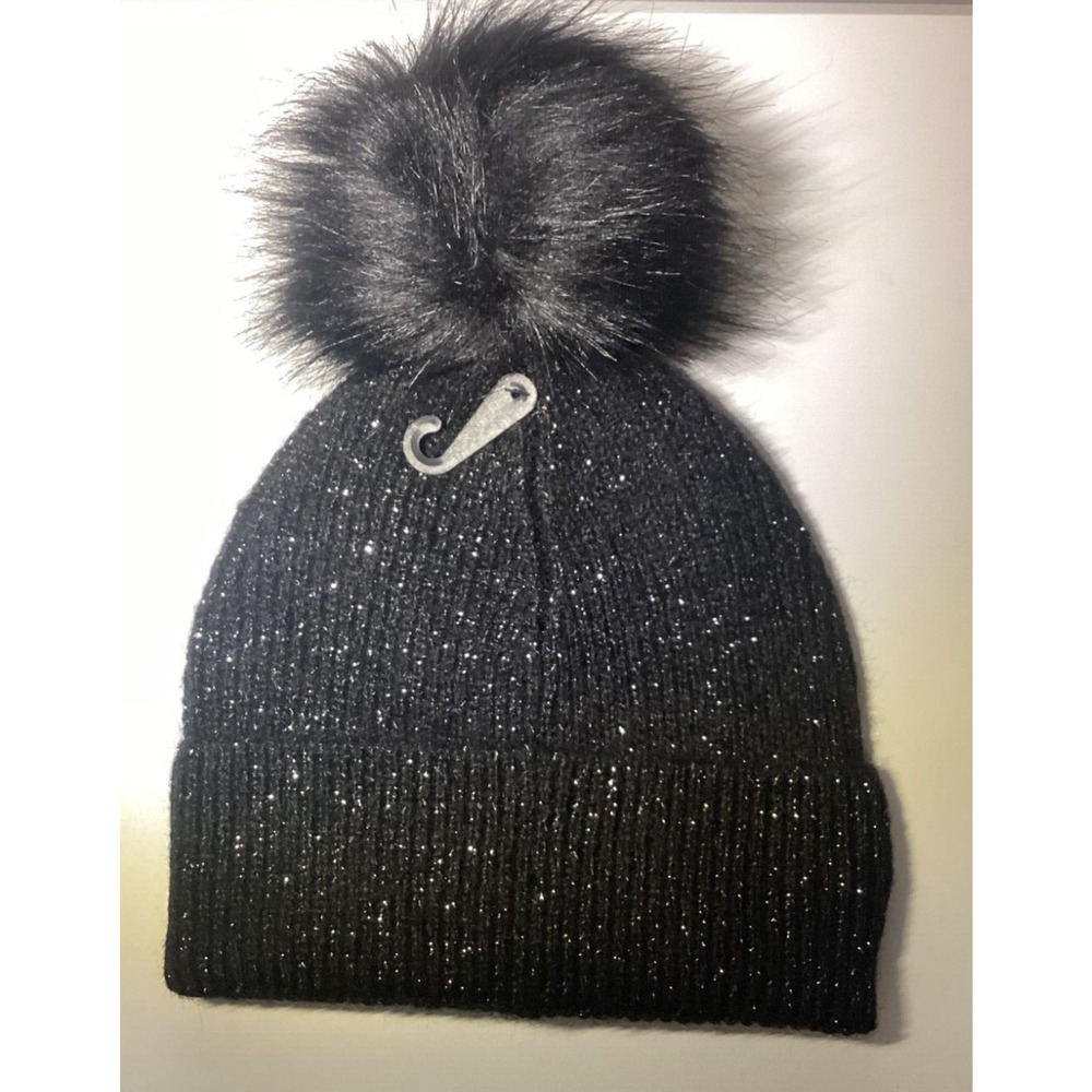 Express Sequin Embellished Ribbed Knit Beanie Black Women's One Size NWT